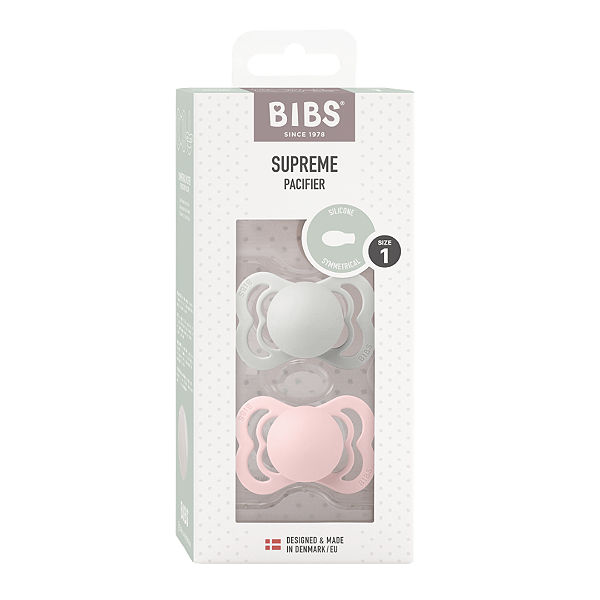 Chupetas Supreme Cinza Claro e Rosa Bebê Tam 1 (Kit com duas) - Bibs
