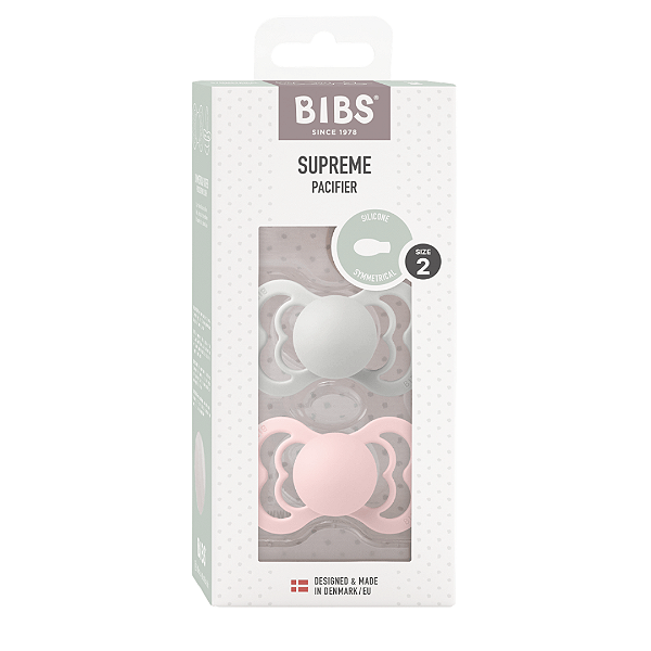 Chupetas Supreme Cinza Claro e Rosa Bebê Tam 2 (Kit com duas) - Bibs
