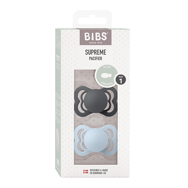 Chupetas Supreme Grafite e Azul Bebê Tam 1 (Kit com duas) - Bibs