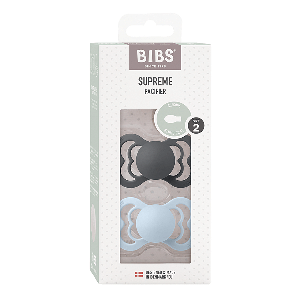 Chupetas Supreme Grafite e Azul Bebê Tam 2 (Kit com duas) - Bibs