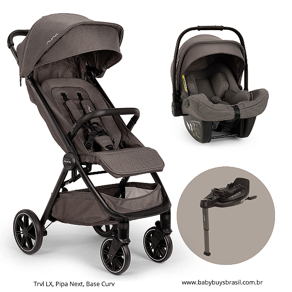 Trio Carrinho Trvl LX Cinza Thunder + Bebê conforto Pipa Next e Base Curv - Nuna