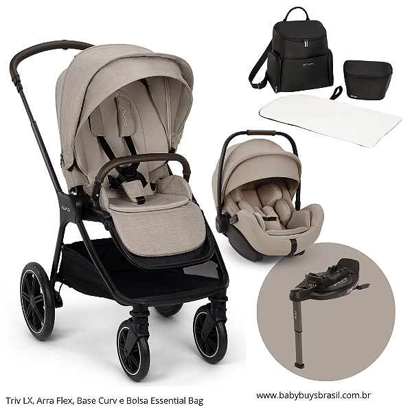 Kit Carrinho Triv LX Chateau + Arra Flex + Base Curv + Bolsa Essential Bag - Nuna