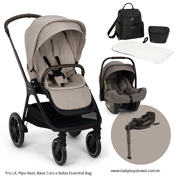 Kit Carrinho Triv LX Chateau + Pipa Next + Base Curv + Bolsa Essential Bag - Nuna