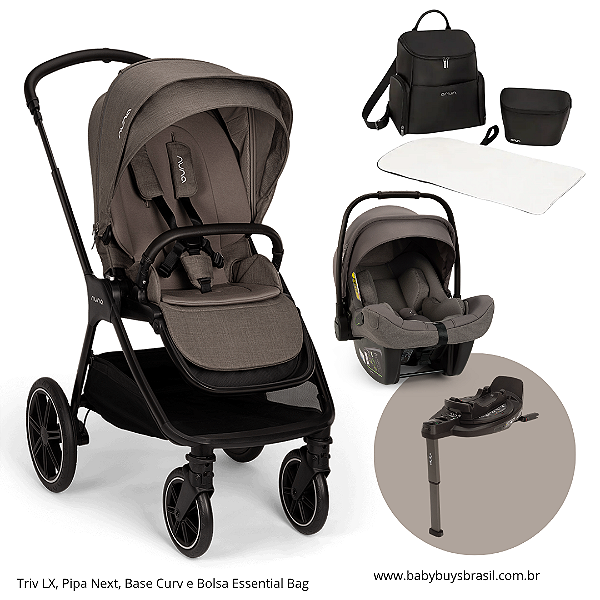 Kit Carrinho Triv LX Thunder + Pipa Next + Base Curv + Bolsa Essential Bag - Nuna