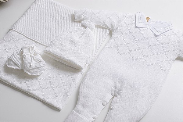 Kit Saída Maternidade ARGYLE LINKS Branco 5 Peças - Arcobaleno
