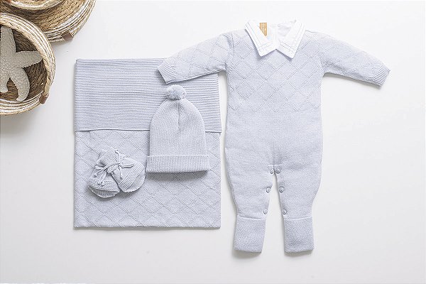 Kit Saída Maternidade ARGYLE LINKS Dream Azul Claro 5 Peças - Arcobaleno