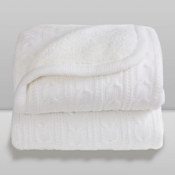 Cobertor Lã Tricot com Sherpam Marfim - Laço Bebê