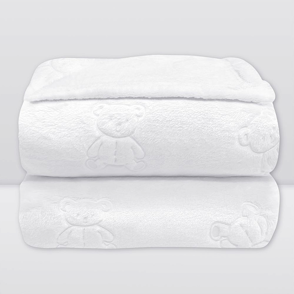 Manta Carved Urso Branco - Laço Bebê