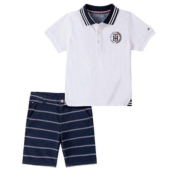 Conjunto Tommy Hilfiger Polo Branca e Bermuda azul