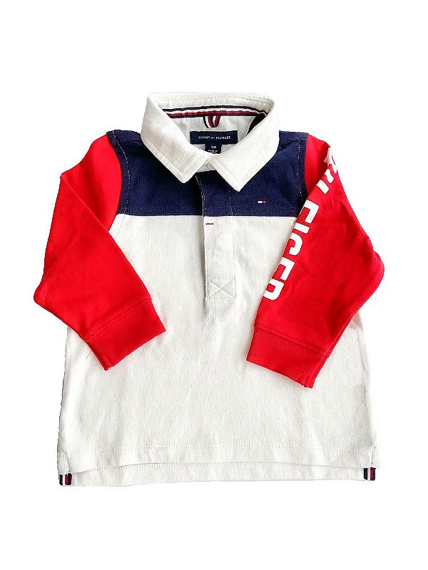 Camisa Polo da Tommy Hilfiger manga longa branca e vermelha