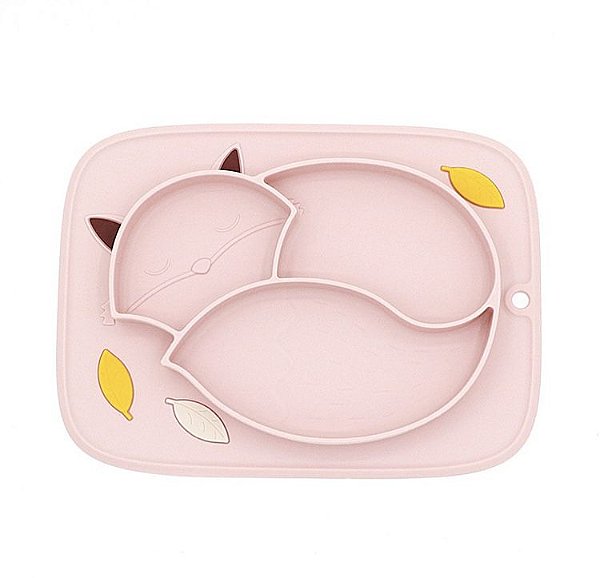 Prato de silicone com divisórias Raposa - Rosa