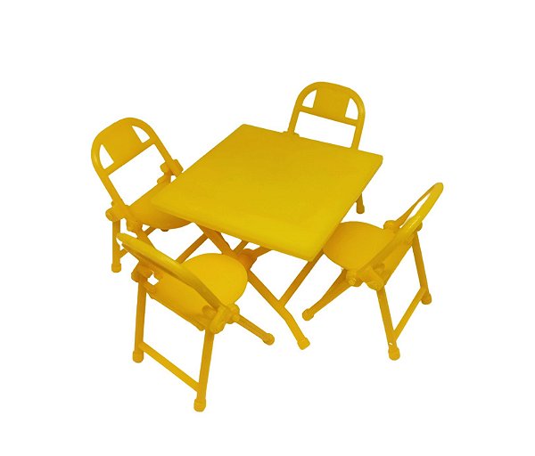 Miniatura Mesa C/ 4 Cadeiras Articuláveis Cor Amarela