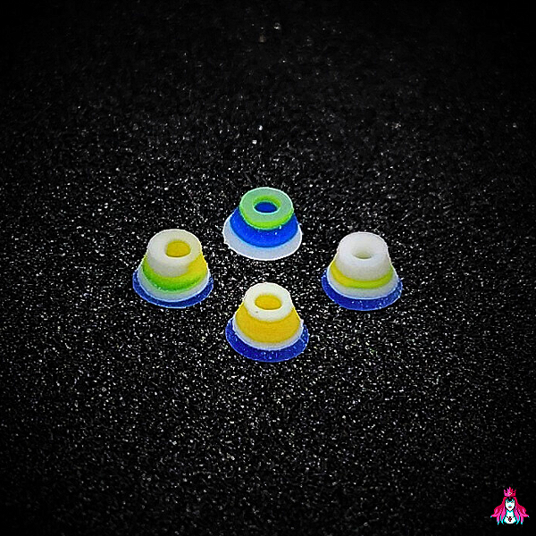 Kit de Bushings (Amortecedores) marca *Custom* modelo ''Twist'' shore (78A) (Cone Shape) Color Mix Swirl #1