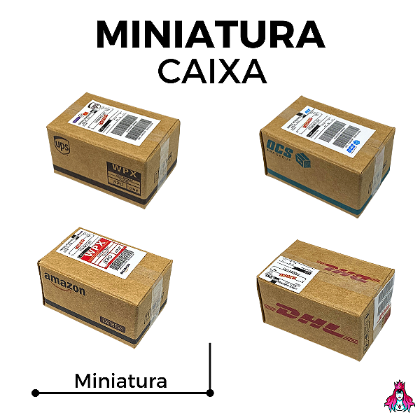 1x Miniatura Caixa de Papelão de Transportadora C/ Estampa, Etiqueta e Fita (Alto nível de detalhes)(1 Unidade)