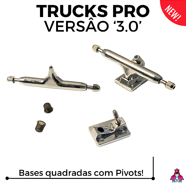 (NOVO) Par de Trucks Completos da Custom modelo *PRO 3.0* medida 34mm cor Silver (Com Bases Quadradas & Pivot Cups)