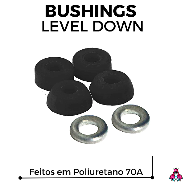 Bushings marca *Custom* modelo ''Level Down'' Poliuretano 70A cor Black (Réplicas dos Bushings Level Up)
