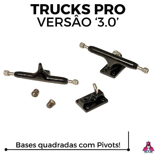(NOVO) Par de Trucks Completos da Custom modelo *PRO 3.0* medida 34mm cor Black (Com Bases Quadradas & Pivot Cups)