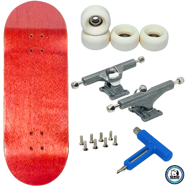 Fingerboard Premium WoW 33.5mm Red - Trucks Leefai TD Gray - Rodas Urethane PRO 65D