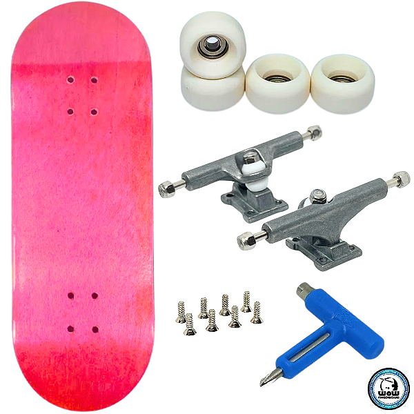 Fingerboard Premium WoW 33.5mm Pink - Trucks Leefai TD Gray - Rodas Urethane PRO 65D