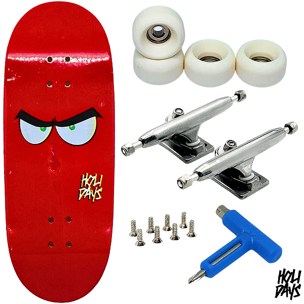 Fingerboard Premium Holidays Eyes Red 34mm - Trucks Leefai G4 - Rodas Urethane PRO 65D