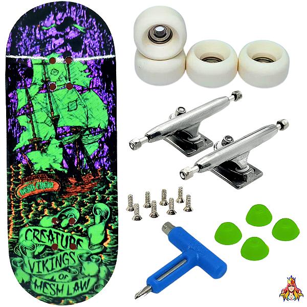 Fingerboard Premium Custom 34mm - Creature Vikings - Trucks Leefai G4 - Rodas Urethane PRO 65D