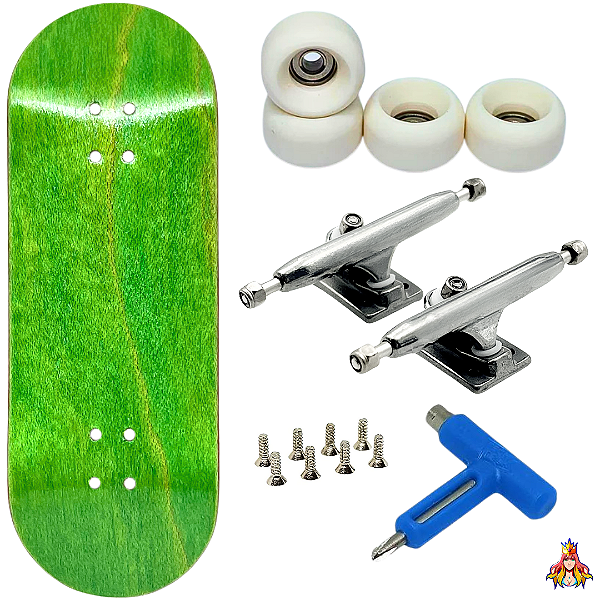 Fingerboard Premium Custom Elite Green - Trucks Leefai G4 Raw - Rodas Urethane PRO 65D