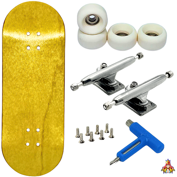 Fingerboard Premium Custom Elite Yellow - Trucks Leefai G4 Raw - Rodas Urethane PRO 65D