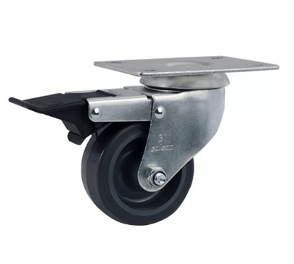 RODIZIO PLACA FREIO 3'' BORRACHA TERMOPLÁSTICA (60Kg) - COLSON