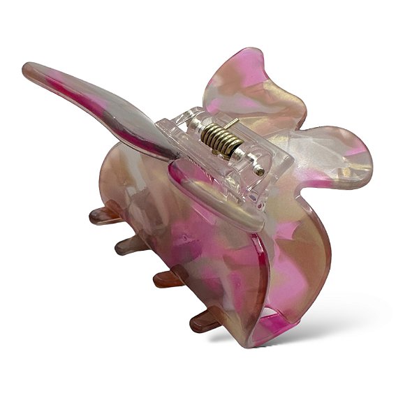 Piranha borboleta | Piranha de acetato com formato de borboleta rosa, dourada e branca