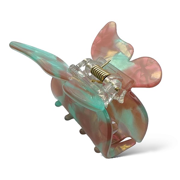 Piranha borboleta | Piranha de acetato com formato de borboleta azul, rosa e dourado