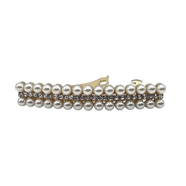 Presilha Florença | Fivela dourada com strass e pérolas
