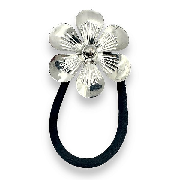 Elástico Ottavia | Elástico de cabelo de metal com flor prateada