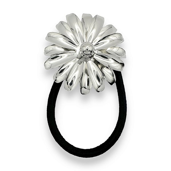 Elástico Margarida | Elástico de cabelo de metal de flor prateada