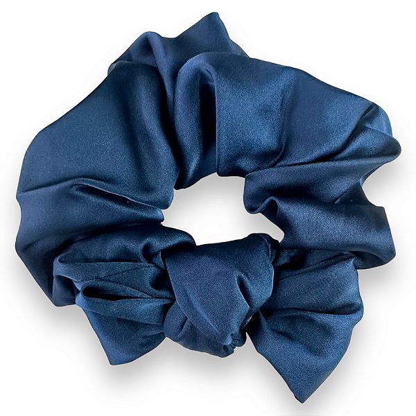 Scrunchie de Cetim com Laço Azul Marinho
