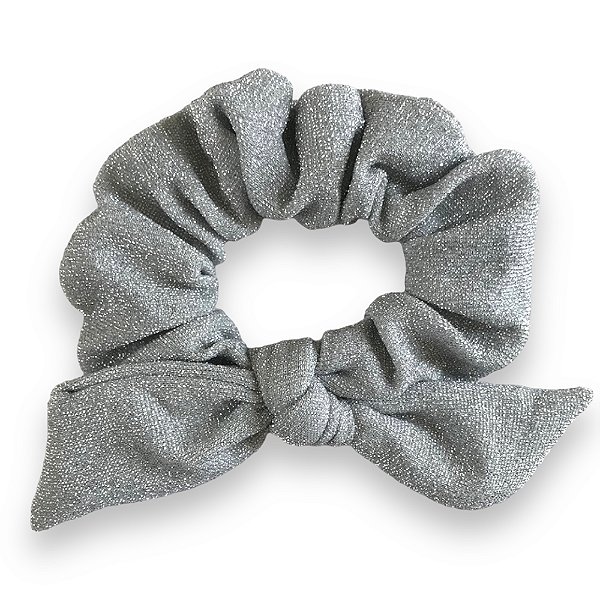 Scrunchie de Laço em Lurex Prata