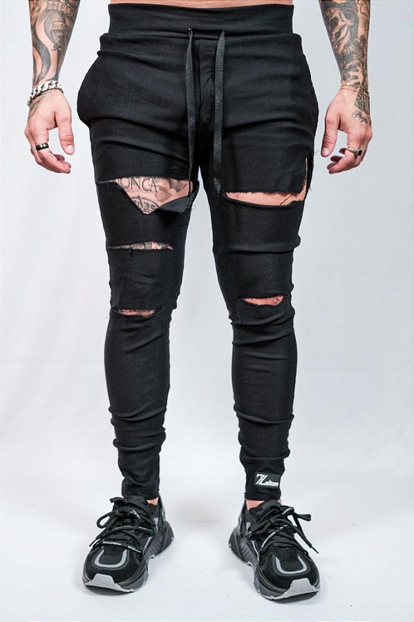 Calça Zoltem Destroyed preta.