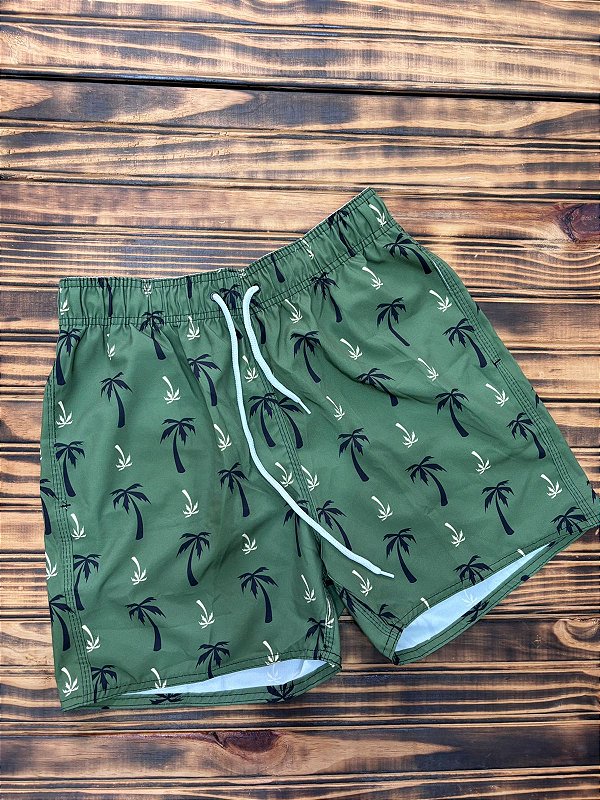 Short Tactel Aron Estampa Coqueiro.