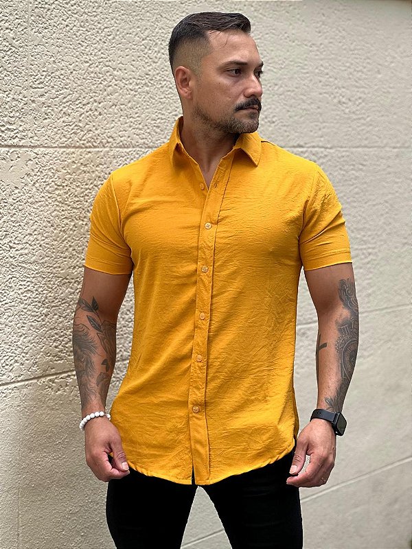 Camisa Casual Mostarda.