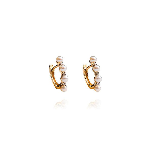BRINCO ARGOLA PÉROLAS E DIAMANTE
