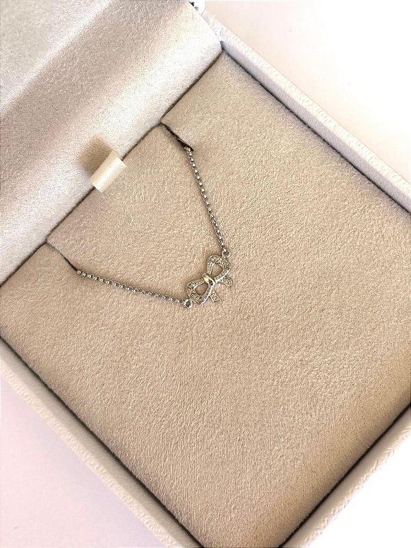 PULSEIRA OURO BRANCO LAÇO COM DETALHES EM DIAMANTE