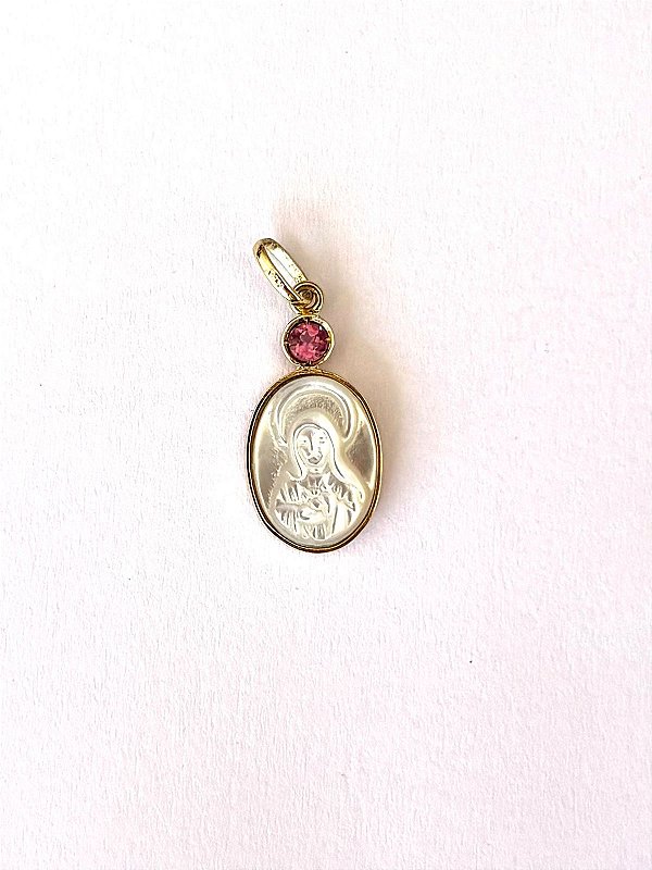 PINGENTE SAGRADO CORAÇÃO MARIA TURMALINA ROSA E MADREPÉROLA