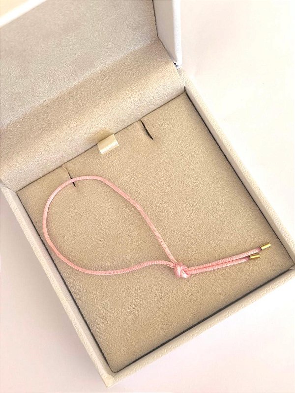 PULSEIRA INFANTIL FIO DE SEDA ROSA PONTEIRA EM OURO
