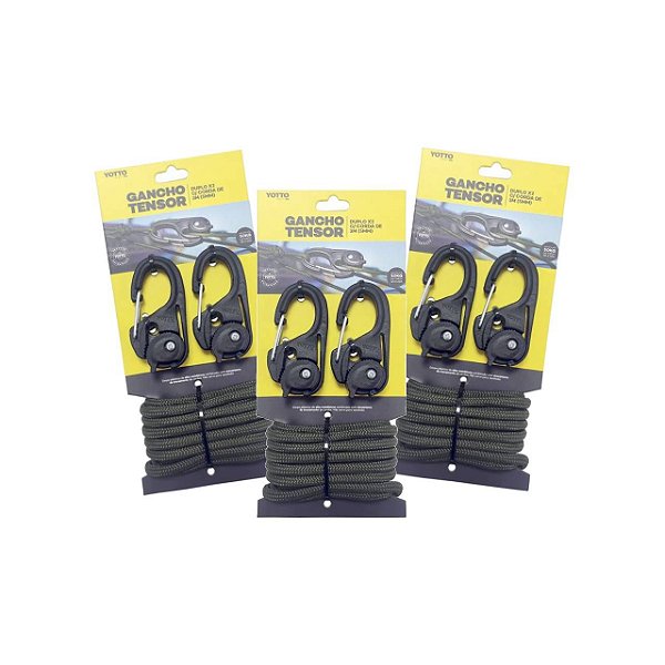 Gancho Tensor Yotto X2 Duplo com Corda, Kit com 3 - Para cordas até 5mm