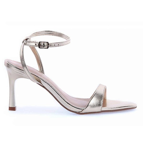 Aurora- Sandália Bico Folha Salto Fino Dourada