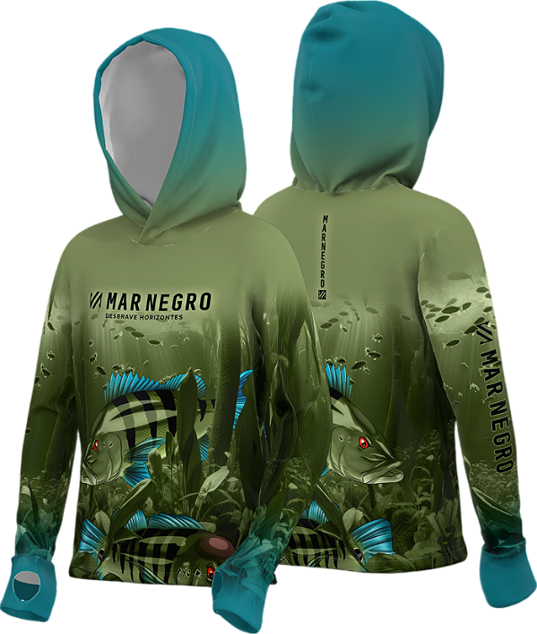 Camisa de Pesca Infantil Tucuna Family com Capuz Mar Negro