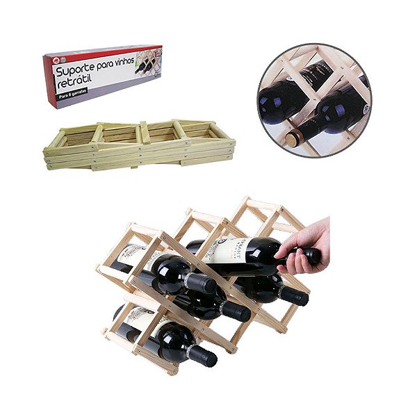 Suporte para vinho prateleira retratil  para 8 garrafas
