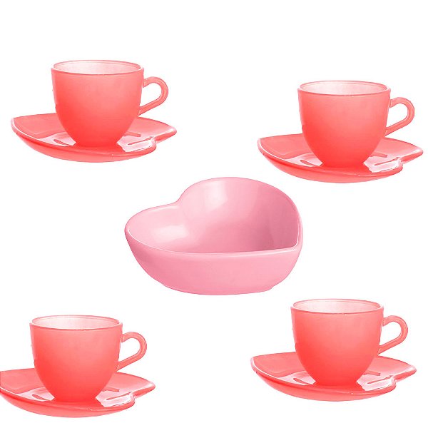 Jogo com 4  Xícara de Vidro  de 80 ml para café e 2 petisqueira de porcelana