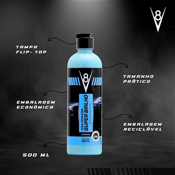 Cera Carnaúba Para Carros Super Brilho Premium 500ml V8 - Limpeza Automotiva