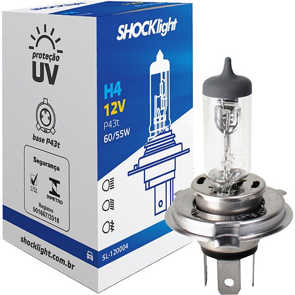 LÂMPADA HALÓGENA STANDART H4 12V 60/55W P43T - Lampada H4 12V