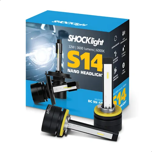 H27 - 12V - 2 Lâmpadas Led S14 Shocklight Nano-headlight 6000k 7200lm H27 Branco Diamante - PONTO M PECAS AUTOMOTIVAS